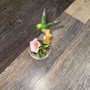 Colorful Hummingbird and Flower Figurine